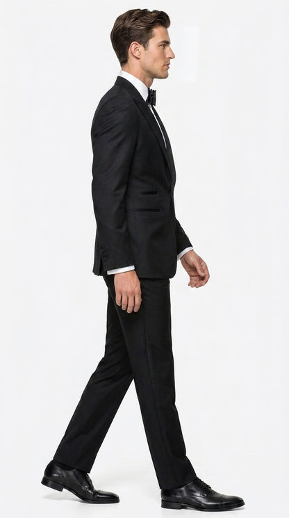 Tiglio Men’s Black Peak Lapel 2-Piece Suit – Classic Wedding, Business and Formal Suit