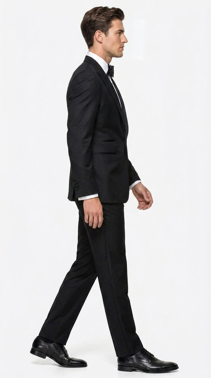 Tiglio Men’s Black Peak Lapel 2-Piece Suit – Classic Wedding, Business and Formal Suit