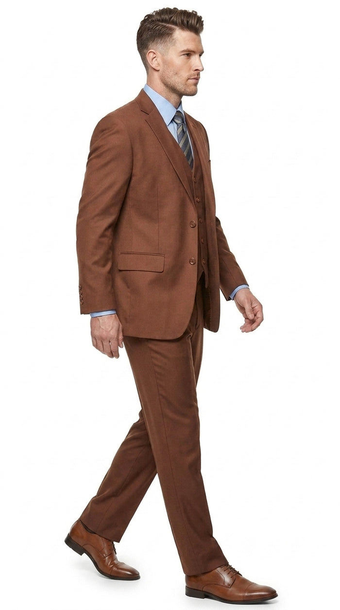 Morgan Collection Men's Cognac 3 Piece Suit – Regular Fit 2 Button Wedding, Business & Formal Suit  Modern Fit