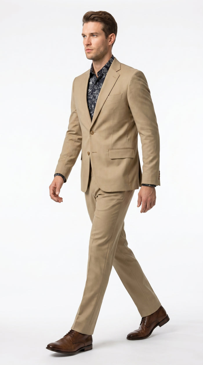 Men’s Khaki Stone 2 Button Business Suit, Regular Classic Fit Clearance Sale Dress Suit