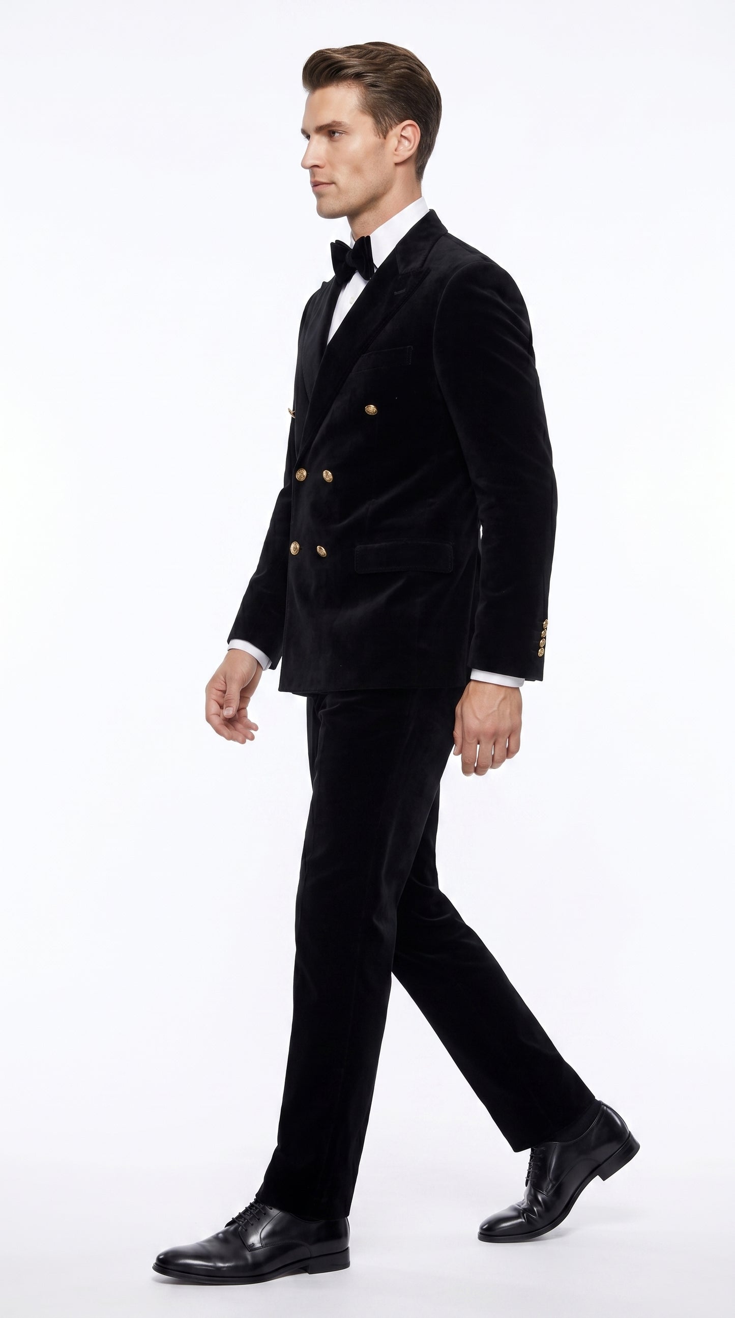 Men’s Rossi Man Zeus Black Velvet Double Breasted Tuxedo Suit, Formal Wedding Prom Dinner Suit Set
