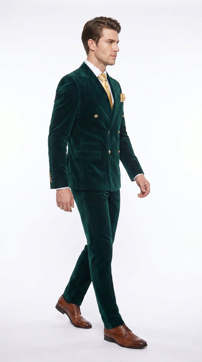 Men’s Rossi Man Zeus Emerald Green Velvet Double Breasted Tuxedo Suit, Formal Wedding Prom Dinner Suit