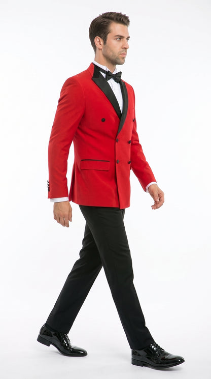 Men’s Red Double Breasted Tuxedo – Black Peak Lapel Prom & Wedding Suit