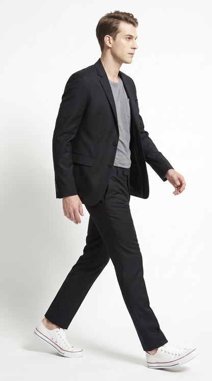 Men's Black Wool Suit – Classic 2 Button Modern Fitted Solid Color Business, Wedding & Formal Suit