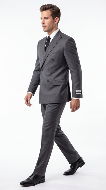 Men’s Grey Double Breasted Suit – 6 Button Classic Fit Formal Business Wedding Suit
