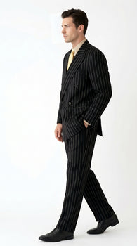 Men’s Black Pinstripe Double Breasted Suit, Super 120s Acrylic Rayon Formal Dress Suit