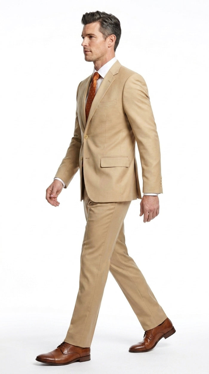 Men’s Bronze Camel Khaki Portly Suit, 2 Button Executive Fit Formal Dress Suit