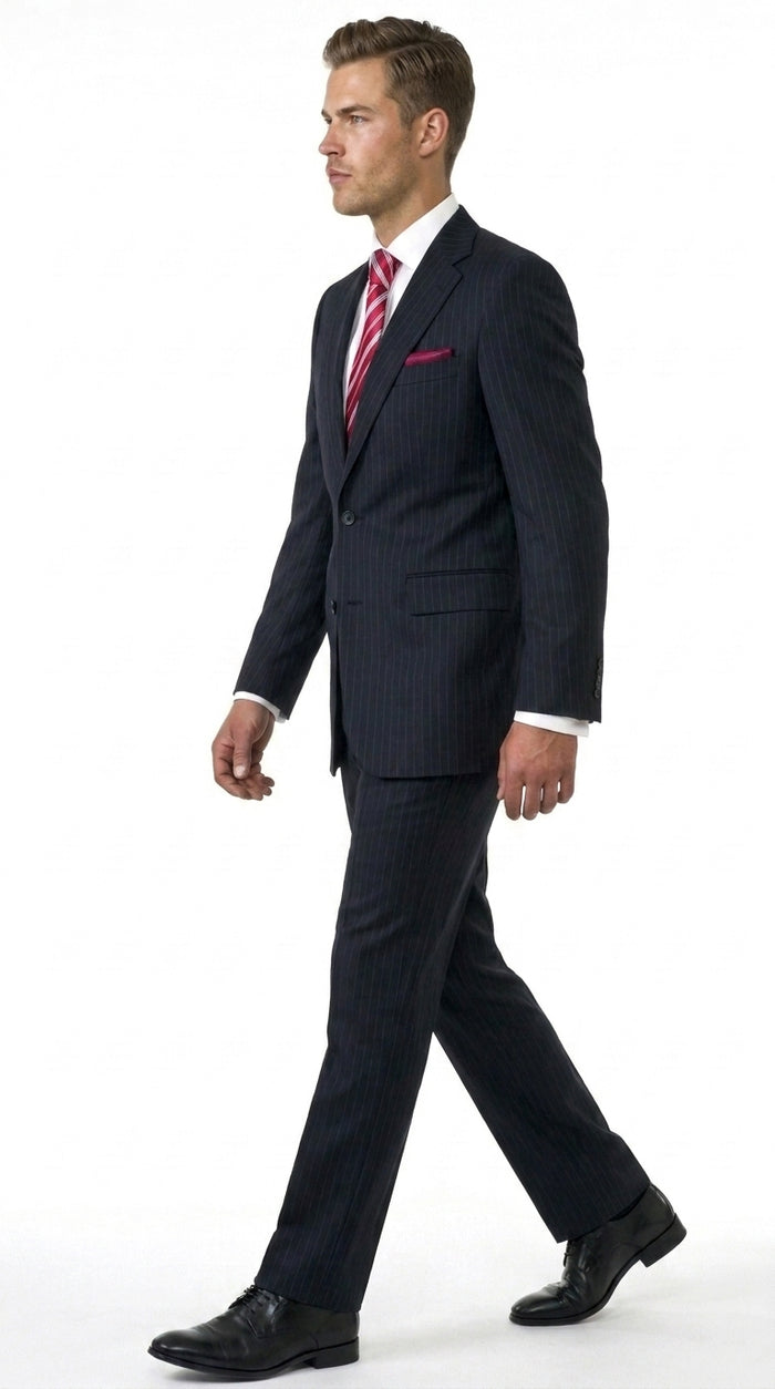 Men’s Black Pinstripe 2 Button Business Suit, Affordable 2 Piece Formal Dress Suit Clearance Sale
