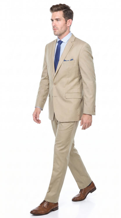 Renoi Designer 203-11 Men’s Light Tan 2 Piece Suit, Single Breasted Notch Lapel Formal Dress Suit Modern Fit
