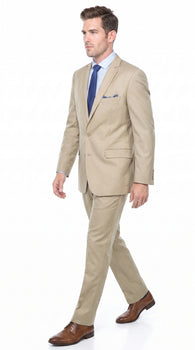 Renoi Designer 203-11 Men’s Light Tan 2 Piece Suit, Single Breasted Notch Lapel Formal Dress Suit