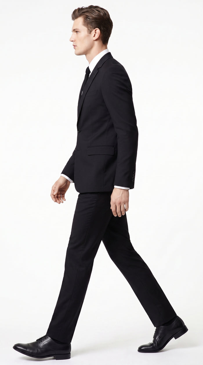 Prontomoda Men’s Solid Black Suit, Formal Wedding Business Dress Suit Modern Fit