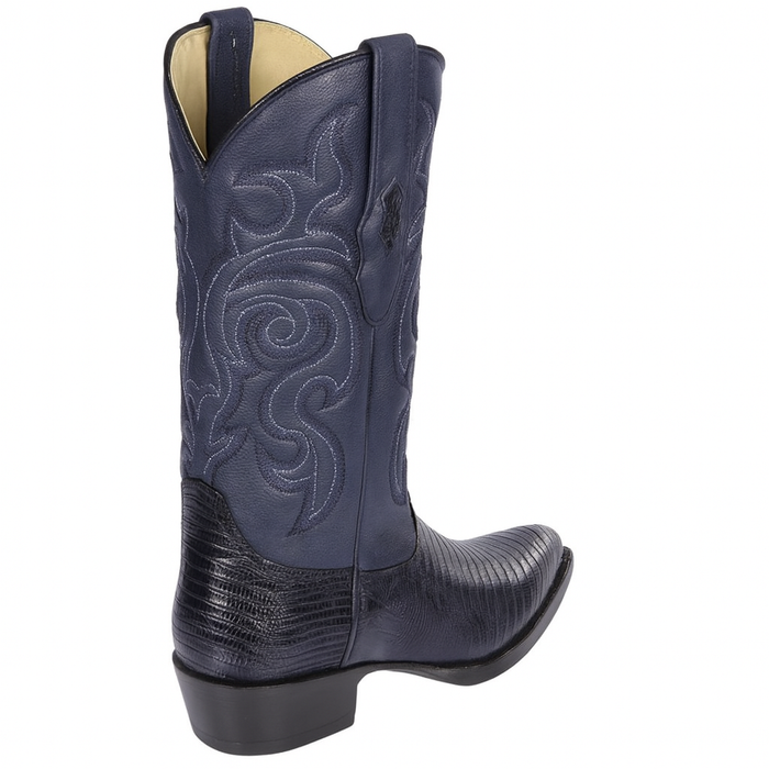 Lizard Cowboy Boots J-Toe Navy Blue
