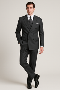 Mens Classic Poplin Double Breasted Suit in Charcoal
