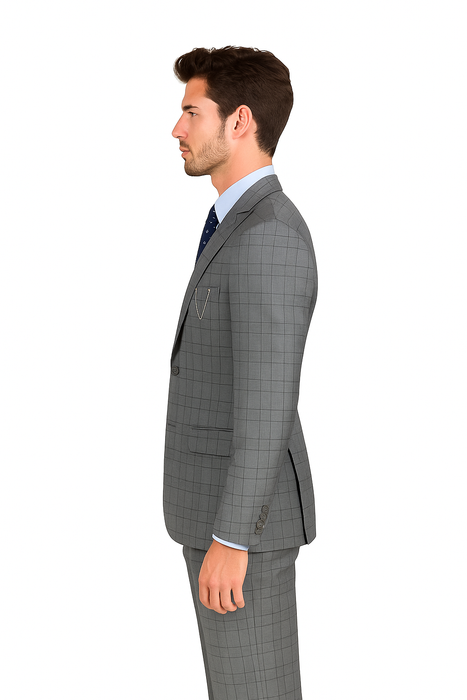 Catania Collection - Modern Fit Windowpane Suit 2 Piece in Medium Gray