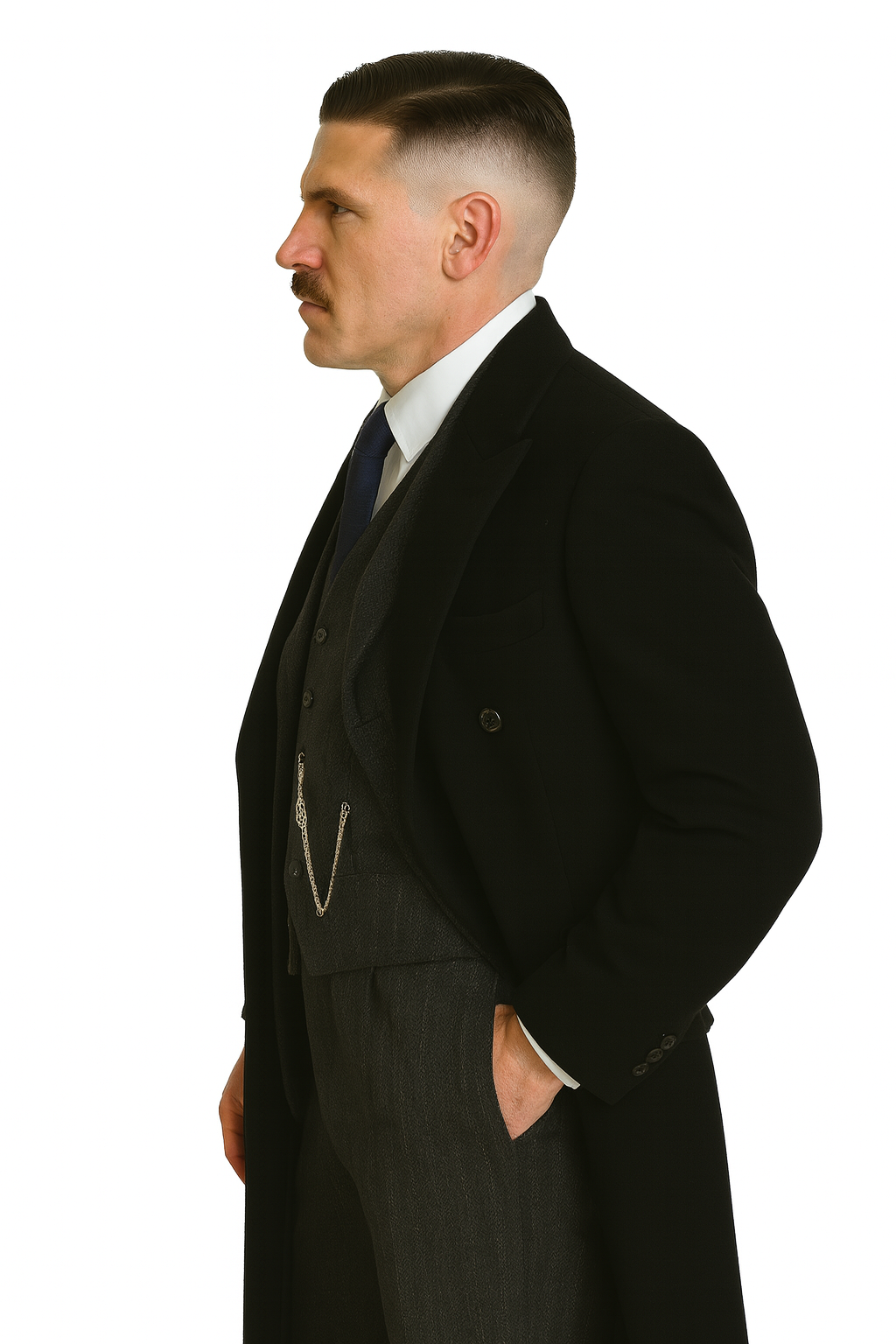 Arthur Shelby Vested Gray Plaid Peaky Blinders Suit - Peaky Blinders Outfit + Black  Double Breasted Overcoat (Peaky Blinder Custome) - Image 6