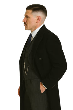 Arthur Shelby Vested Gray Plaid Peaky Blinders Suit - Peaky Blinders Outfit + Black  Double Breasted Overcoat (Peaky Blinder Custome) - Image 6