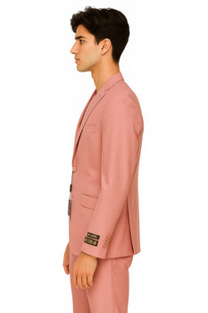Men's 2 Button  Flap Front pockets Vested Salmon ~ Coral color Suit - Image 7