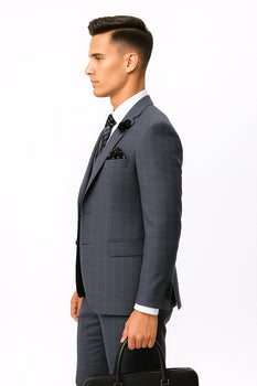 CALABRIA GREY Statement Suits Clothing Confidence Plaid Suit - Image 5