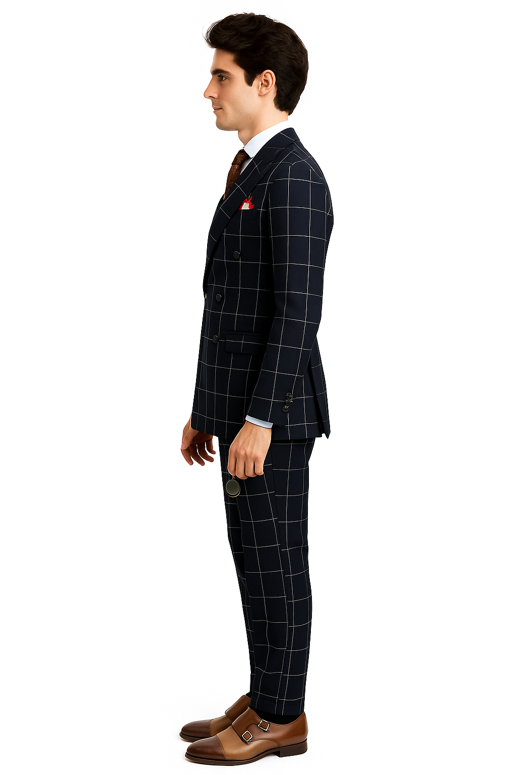 Mens Black and White Window Pane ~ Plaid Double Breasted Suits Suits - Image 3