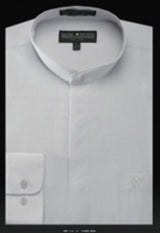 LGSG01 Oriental Mao Chines Style No Collar Basic Banded Collar Preacher Round Style Mandarin Collarless Silver Banded Collar Men's Dress Shirt