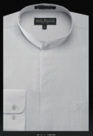 LGSG01 Oriental Mao Chines Style No Collar Basic Banded Collar Preacher Round Style Mandarin Collarless Silver Banded Collar Men's Dress Shirt
