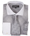 Silver Long Sleeve White Collar Two Toned Contrast Check Pattern Fashion Tie Set Men'S Dress Shirt