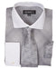 Silver Long Sleeve White Collar Two Toned Contrast Check Pattern Fashion Tie Set Men'S Dress Shirt