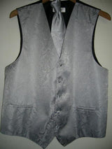 SILVER DRESS TUXEDO WEDDING Vest ~ Waistcoat ~ Waist coat & TIE SET Buy 10 of same color Tie For $25 Each - Men's Neck Ties - Mens Dress Tie - Trendy Mens Ties