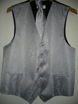 SILVER DRESS TUXEDO WEDDING Vest ~ Waistcoat ~ Waist coat & TIE SET Buy 10 of same color Tie For $25 Each - Men's Neck Ties - Mens Dress Tie - Trendy Mens Ties