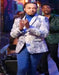Silver Grey and Blue Paisley Tuxedo Dinner Jacket - White and Royal Floral Prom Blazer