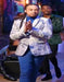 Silver Grey and Blue Paisley Tuxedo Dinner Jacket - White and Royal Floral Prom Blazer