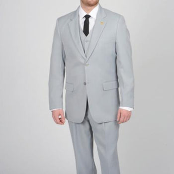 Men'S Silver Two Button Vested Suit