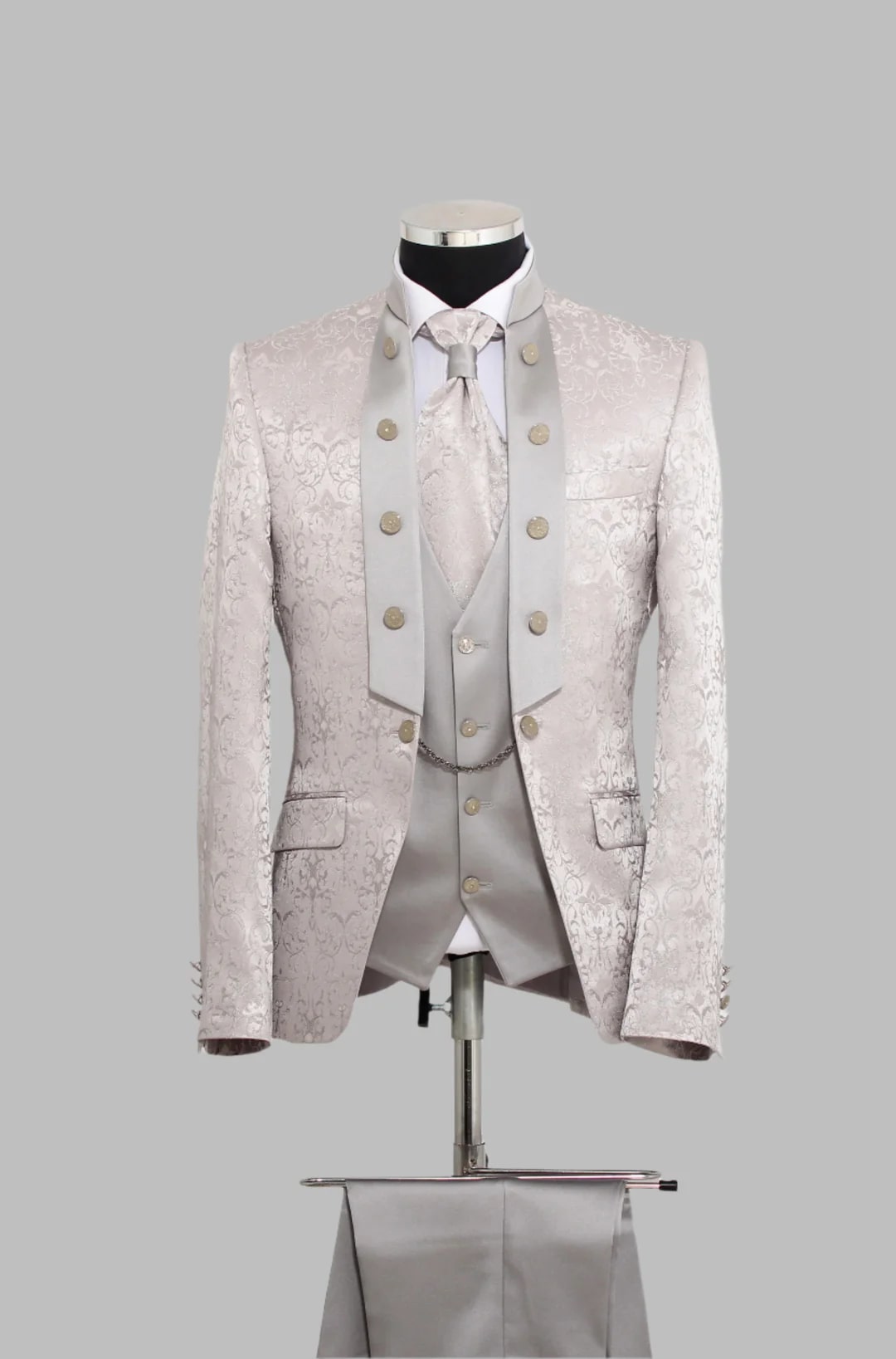 Victorian Tuxedo - Tail Coat - 1920s Regency period - Mandarin Suit in Color Silver Grey