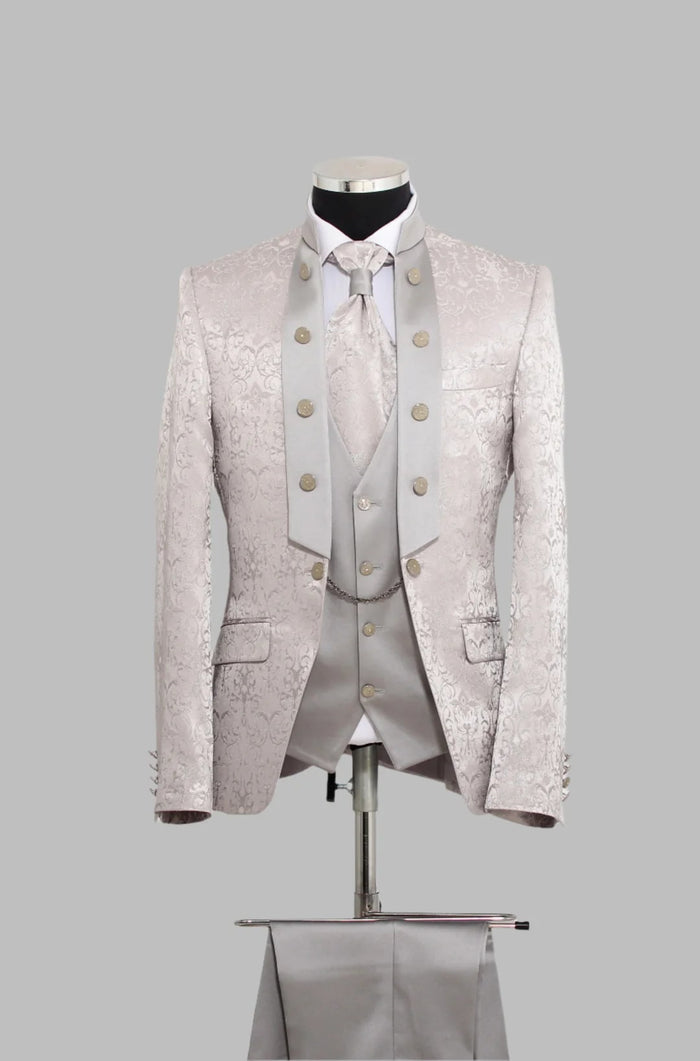 Victorian Tuxedo - Tail Coat - 1920s Regency period - Mandarin Suit in Color Silver Grey