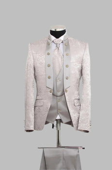 Victorian Tuxedo - Tail Coat - 1920s Regency period - Mandarin Suit in Color Silver Grey