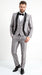 Men’s Silver Shiny Tuxedo 3 Piece Suit with Black Shawl Lapel | Formal Wedding Prom Suit Set Sharkskin Fabric Slim Fit