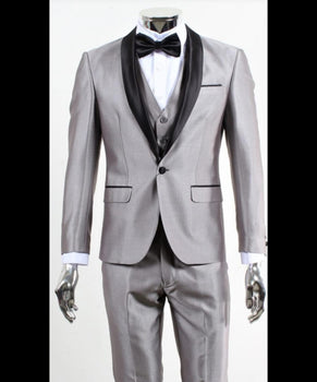 Silver Shiny Tuxedo 3 Piece Suit 