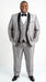 Men’s Silver Shiny Tuxedo 3 Piece Suit with Black Shawl Lapel | Formal Wedding Prom Suit Set Sharkskin Fabric Slim Fit