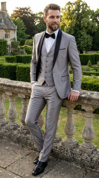 Silver Shiny Tuxedo 3 Piece Suit 