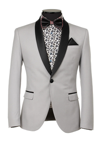 Cheap Priced Blazer Jacket For Men Online Silver Slim Fit Two Toned Black Lapel Shawl Collar Dinner Jacket Looking!