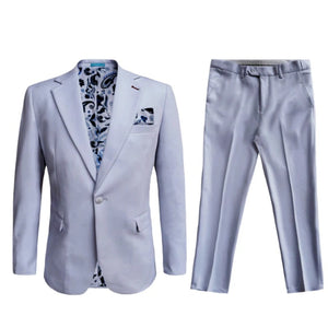 Mens Cotton Stretch Fashion Silver Suit