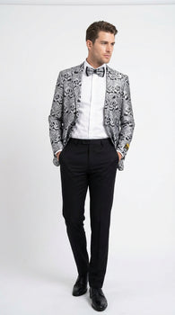Silver and Black Paisley Prom Blazer Jacket