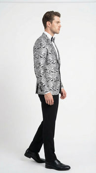 Silver and Black Paisley Prom Blazer Jacket