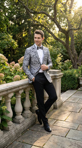 Silver and Black Paisley Prom Blazer Jacket