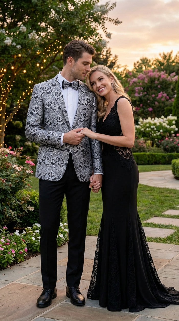 Silver and Black Paisley Prom Blazer Jacket