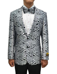 Silver and Black Paisley Prom Blazer Jacket