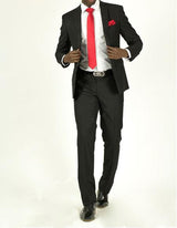 Men'S Black Pick Stitched 2 Button Slim Fit Skinny Suit