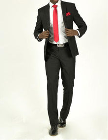 Men'S Black Pick Stitched 2 Button Slim Fit Skinny Suit