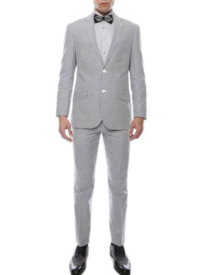 Men's 2 Button Premium Comfort Cotton Slim Fit Seersucker Sear sucker suit Black