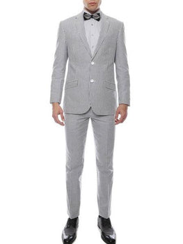 Men's 2 Button Premium Comfort Cotton Slim Fit Seersucker Sear sucker suit Black
